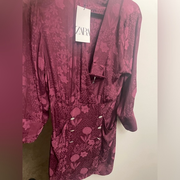 Zara jacquard dress burgundy - Picture 2 of 2